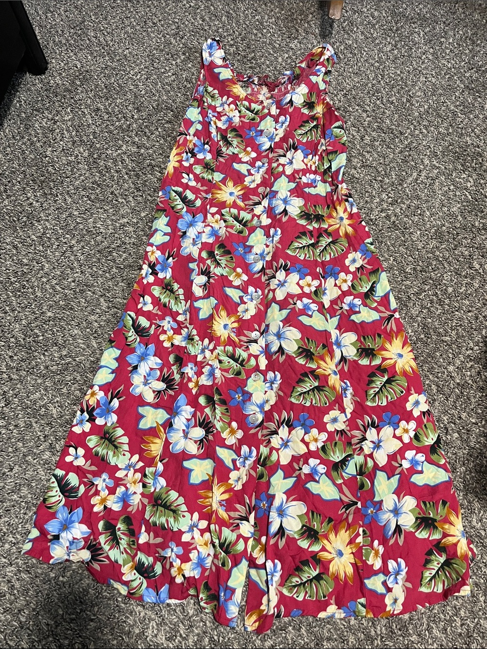 Red Floral A-Line Sundress with Tropical Print
